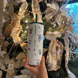 Starbucks x Roller Rabbit limited edition White Tumbler with Green Lid and Straw